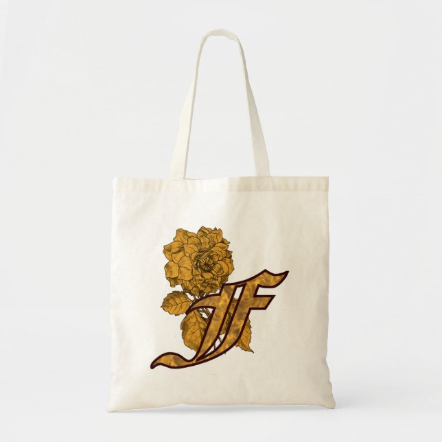 Monogram initial F Elegant guldpeonyblomma Tygkasse (Framsidan)