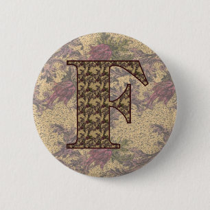 Monogram initial F Elegant Vintage Blommig Knapp