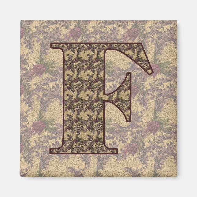 Monogram initial F elegant vintage blommig Magnet (Framsidan)