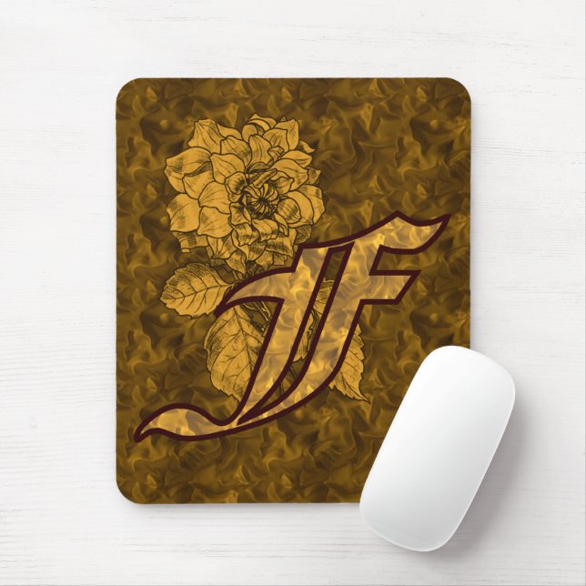 Monogram initial F guld peony  Musmatta (Med mus)
