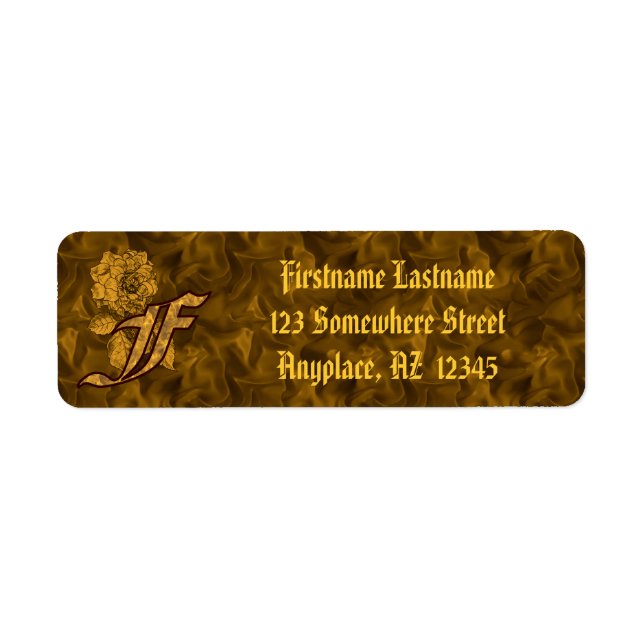 Monogram initial F guld peony returadress  Etikett (Framsidan)