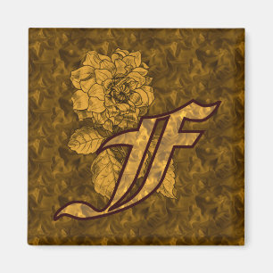 Monogram initial F guld pion blomma elegant Magnet