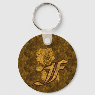 Monogram initial F guld pion blomma Nyckelring