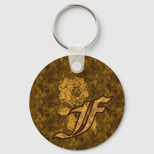 Monogram initial F guld pion blomma  Nyckelring (Framsida)