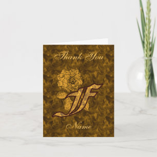 Monogram initial F guld satin peony personlig Tack Kort