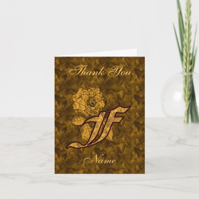 Monogram initial F guld satin peony personlig Tack Kort (Framsida)