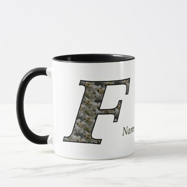 Monogram initial F Hortensia Blommor Personlig Mugg (Vänster)