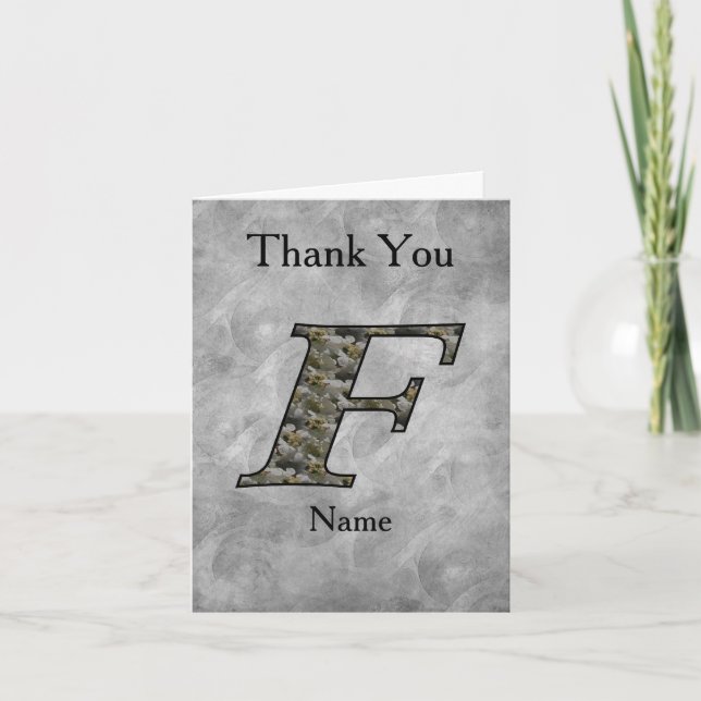 Monogram initial F Hortensia Blommor Personlig Tack Kort (Framsida)