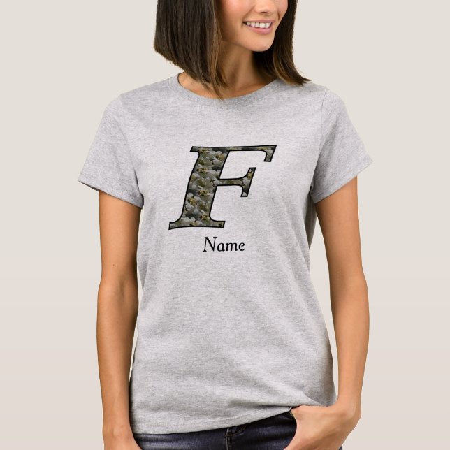 Monogram initial F hortensiablommor personlig T Shirt (Framsida)