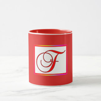 Monogram initial F röd inuti röd utanför Mugg