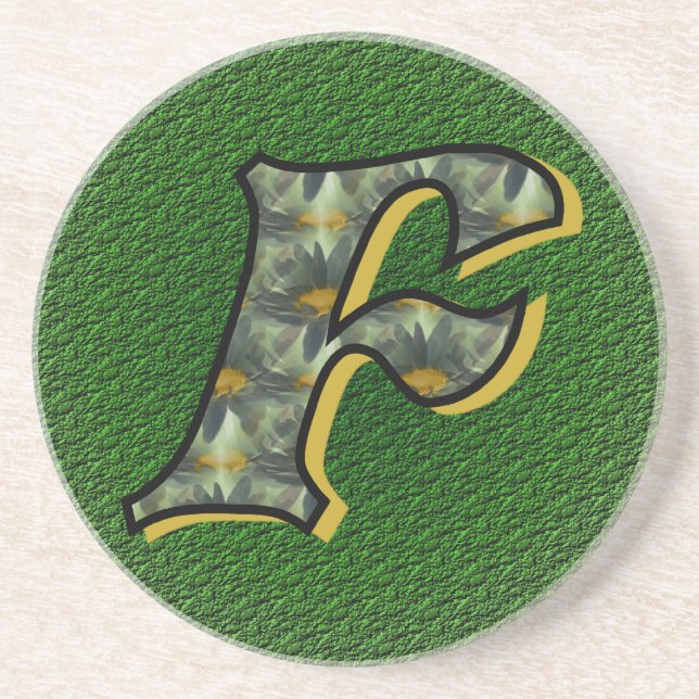 Monogram initial F Tusenskönor Blommig konst Underlägg Sandsten (Framsidan)