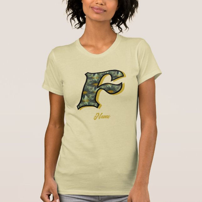 Monogram initial F tusenskönsblomma konst personli T Shirt (Framsida)
