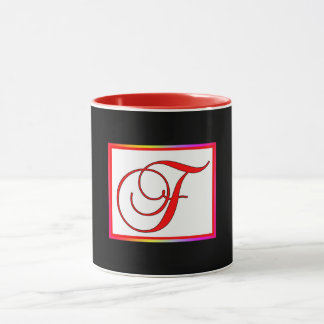Monogram initial F Vit röd insida svart utsida Mugg