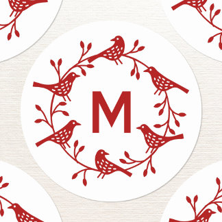 Monogram initial fågelandningsskandinavisk andfåge runt klistermärke