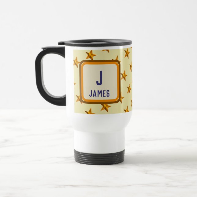 Monogram Initial Fet Gul Stjärna Förnamn Resemugg (Vänster)