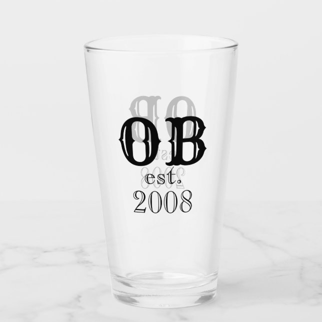 Monogram initial födelsedags est glas (Framsida)