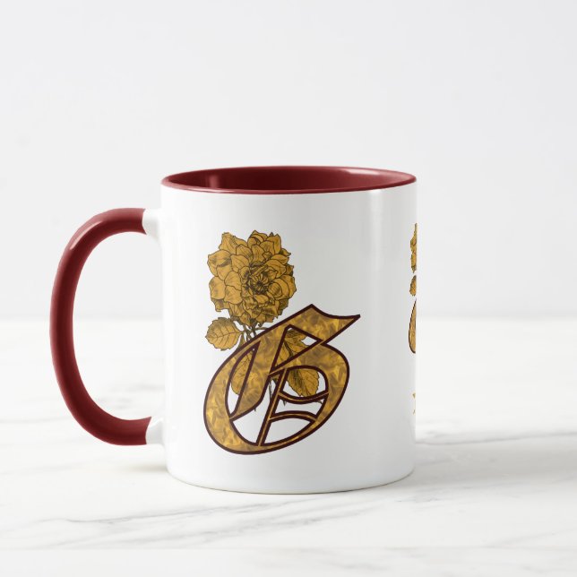 Monogram initial G Elegant guldpeony Personlig Mugg (Vänster)