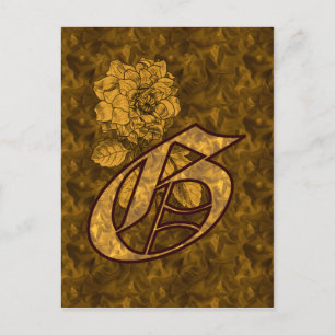 Monogram initial G Elegant guldpeonyblomma Vykort