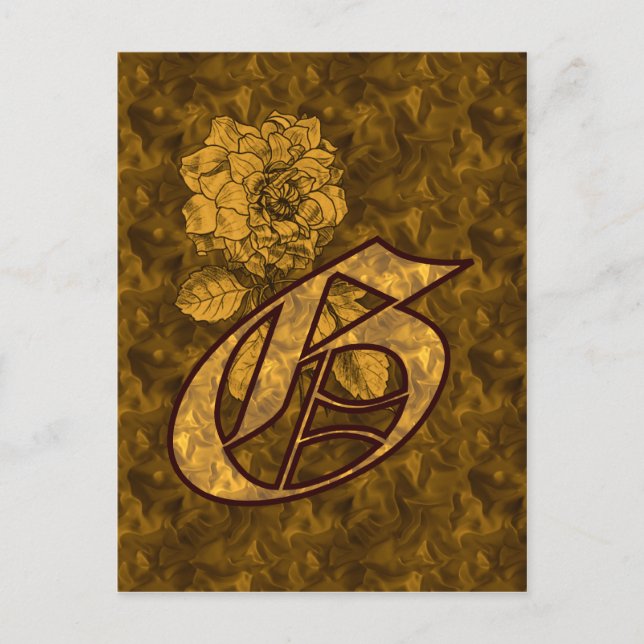 Monogram initial G Elegant guldpeonyblomma Vykort (Framsida)