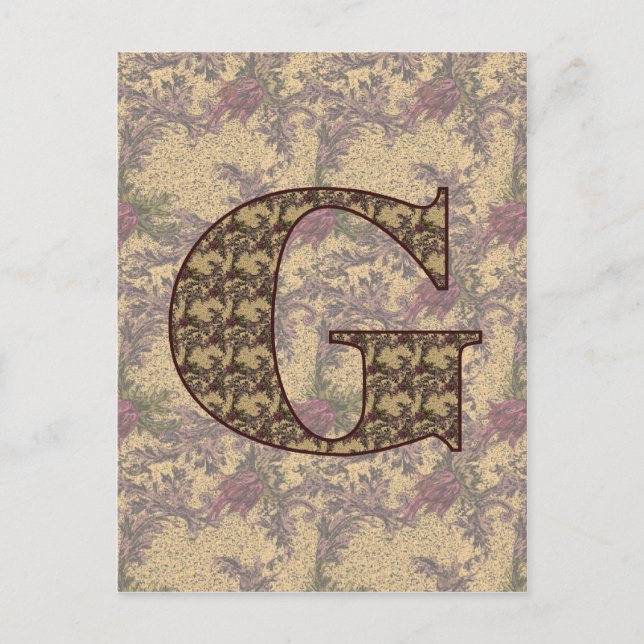 Monogram initial G Elegant Vintage Blommig Vykort (Framsida)
