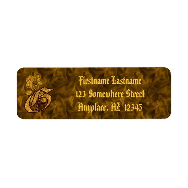 Monogram initial G guld peony returadress  Etikett (Framsidan)