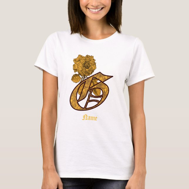 Monogram initial G guld pion blomma personlig T Shirt (Framsida)