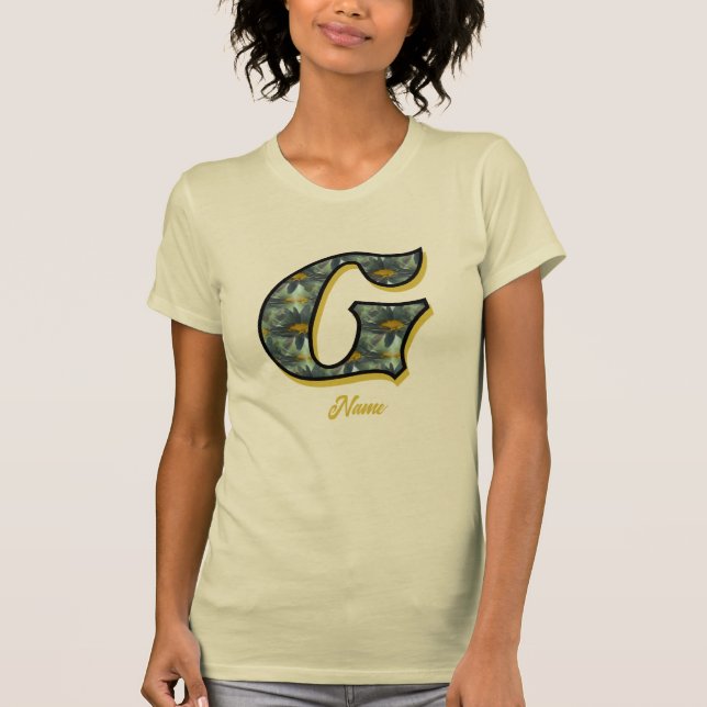 Monogram initial G tusenskönsblomma konst personli T Shirt (Framsida)