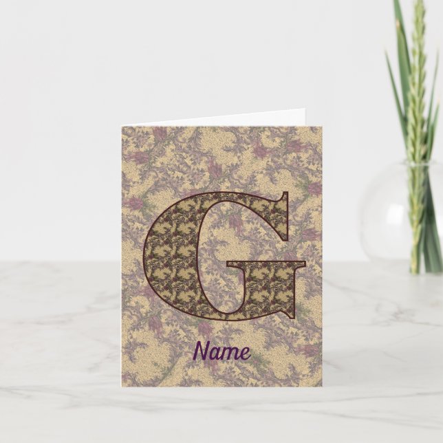Monogram initial G Vintage Blommig Personlig  Anteckningskort (Framsida)