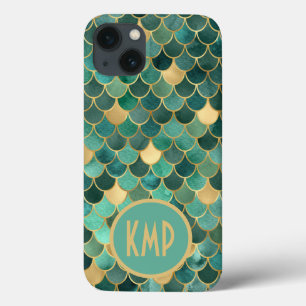 Monogram initial grön smaragd guld sjöjungfruskvam