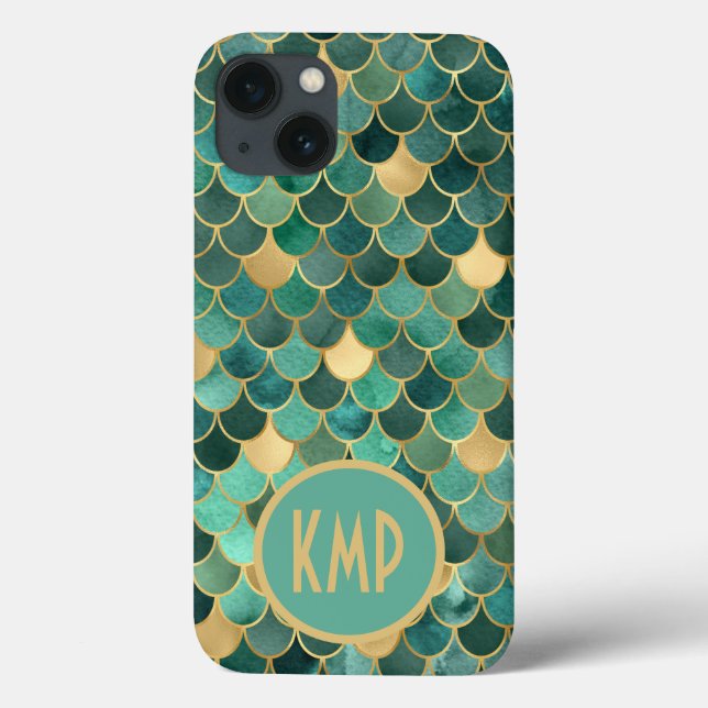 Monogram initial grön smaragd guld sjöjungfruskvam (Baksida)