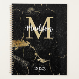 Monogram Initial Guld Black Marble