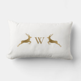 Monogram initial guld hjort vit vinter lumbarkudde