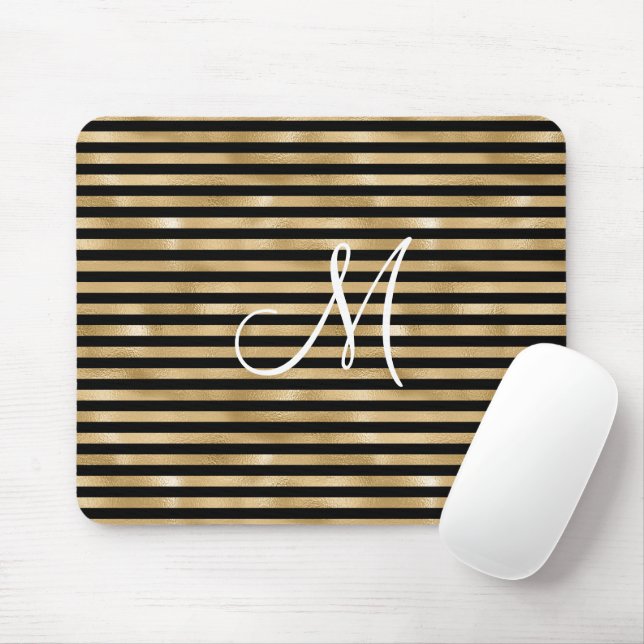 Monogram initial guld och svart randig musmatta (Med mus)