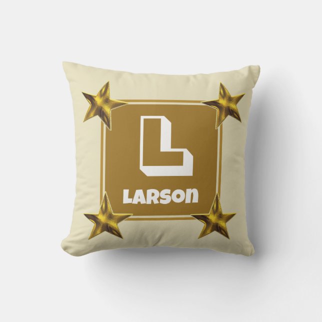 Monogram initial guldstjärna familjenamn minnessak kudde (Framsida)