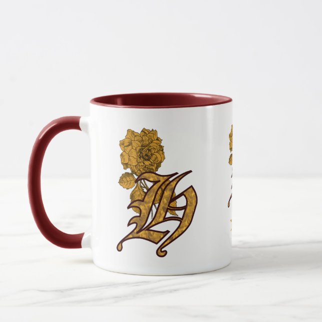 Monogram initial H Elegant guldpeony Personlig Mugg (Vänster)