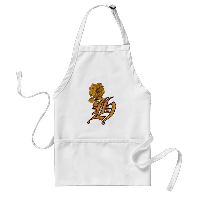 Monogram initial H Elegant guldpeonyblomma Förkläde (Framsidan)