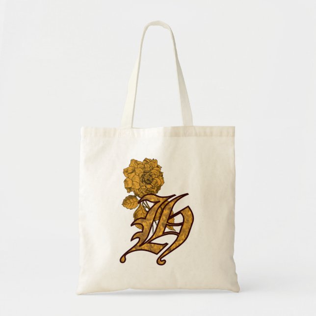 Monogram initial H Elegant guldpeonyblomma Tygkasse (Framsidan)