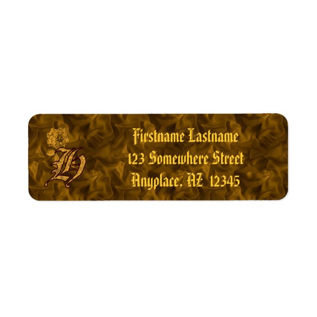 Monogram initial H guld peony returadress  Etikett (Framsidan)