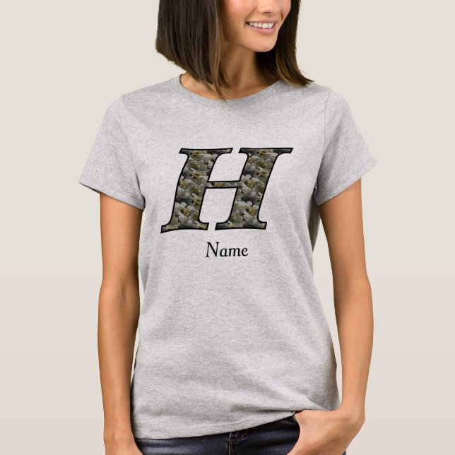 Monogram initial H Hortensia blommor Personlig T Shirt (Framsida)