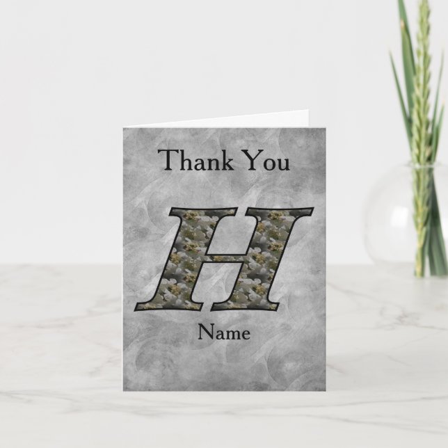 Monogram initial H Hortensia Blommor Personlig Tack Kort (Framsida)