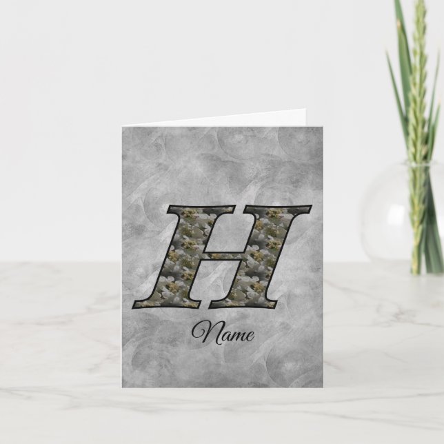 Monogram initial H hortensiablommor personlig Anteckningskort (Framsida)