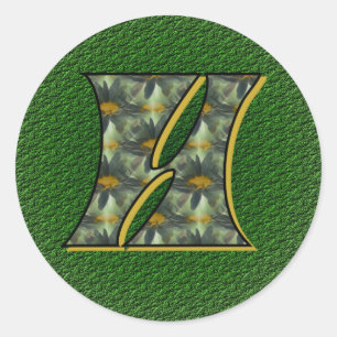 Monogram initial H Prästkragar Blomma Konst Runt Klistermärke