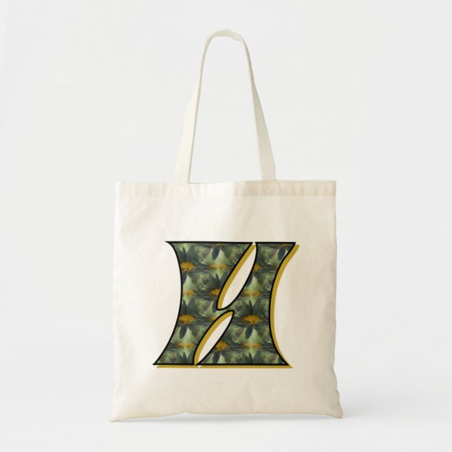 Monogram initial H Prästkragar Blomma Konst Tygkasse (Framsidan)