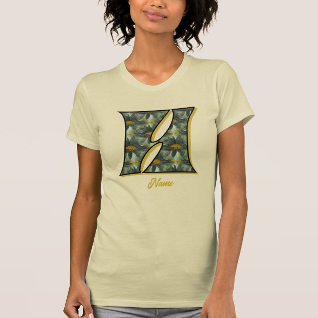 Monogram initial H tusenskönsblomma konst personli T Shirt (Framsida)