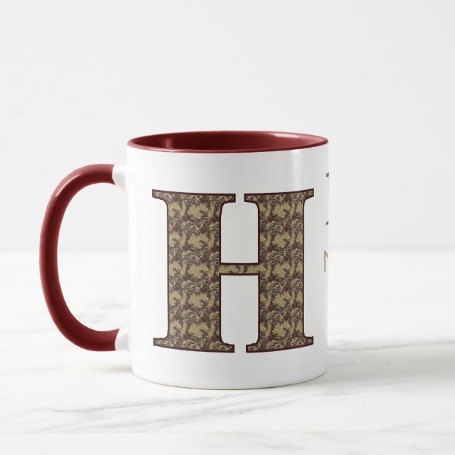 Monogram initial H Vintage blommig Personlig Mugg (Vänster)