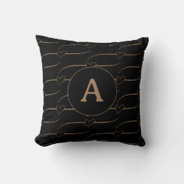 Monogram Initial Hearts Black Guld Kudde
