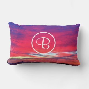 Monogram Initial Het Rosa Blå Solnedgång Foto Fets Lumbarkudde