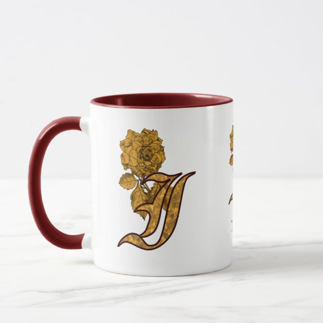 Monogram initial I Elegant guldpeony Personlig Mugg (Vänster)
