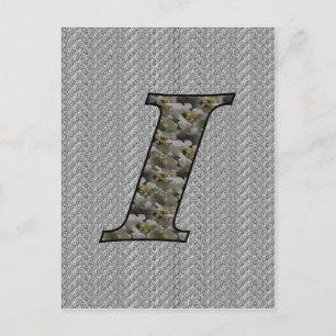 Monogram Initial I Hortensia Blommor Vykort