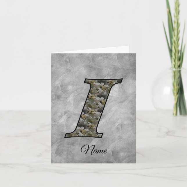 Monogram initial I Hydrangea blommor Personlig Anteckningskort (Framsida)